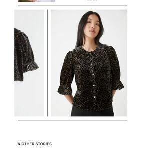 & Other Stories Velvet Puff Sleeve Top Peter Pan collar animal print size 6